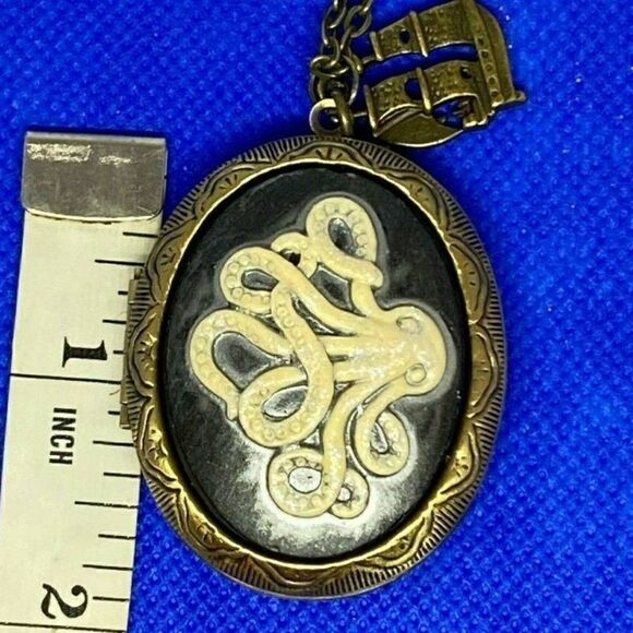 Bronze Octopus Ship Antique Gold Locket Necklace - Picture 7 of 9